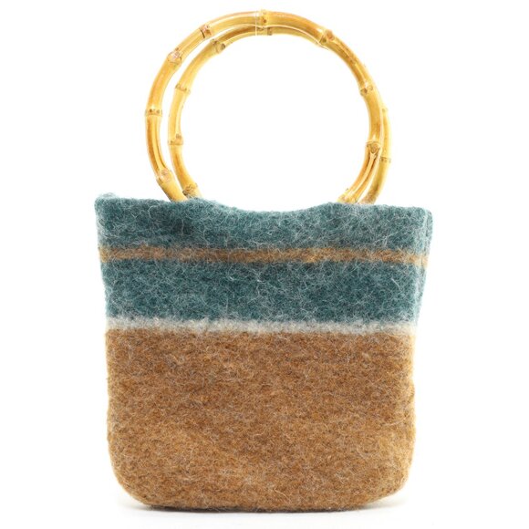 Vintage Handmade Bamboo and Wool Felt Purse Bag • 9x10 - Picture 1 of 11